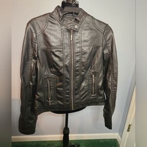 Mockneck Faux Leather Size Medium Black Jacket J2